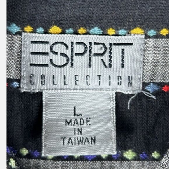 Vintage Esprit Striped Embroidered Snap Front Top Sz L Cotton Rayon Southwestern - Picture 5 of 5